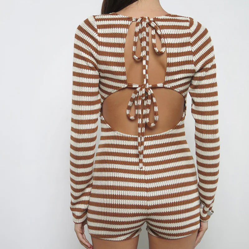 Dames combinaison tricot décontractée avec décolleté en V et manches longues Chic und Stil