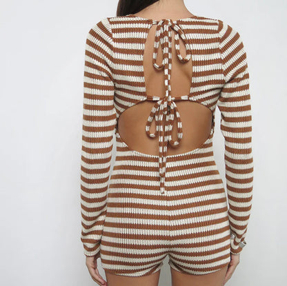 Dames combinaison tricot décontractée avec décolleté en V et manches longues Chic und Stil