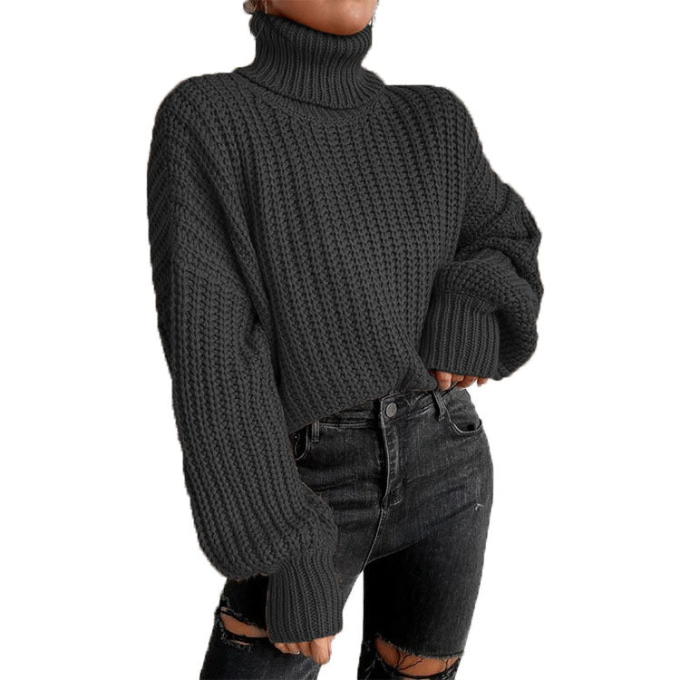Pull en laine épaisse pour femmes avec col haut et manches évasées Chic und Stil