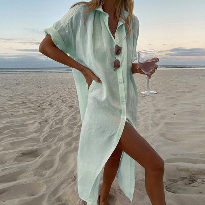 Robe chemise en lin décontractée Chic und Stil pour dames