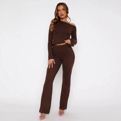 Dames Ensemble tricot élégant 2 pièces avec basque et jambe évasée Chic und Stil
