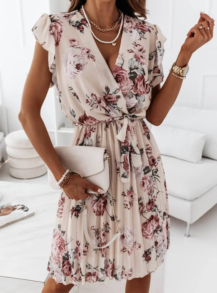 Women's Floral Dress with Ruffle Sleeves Chic and Stylish
