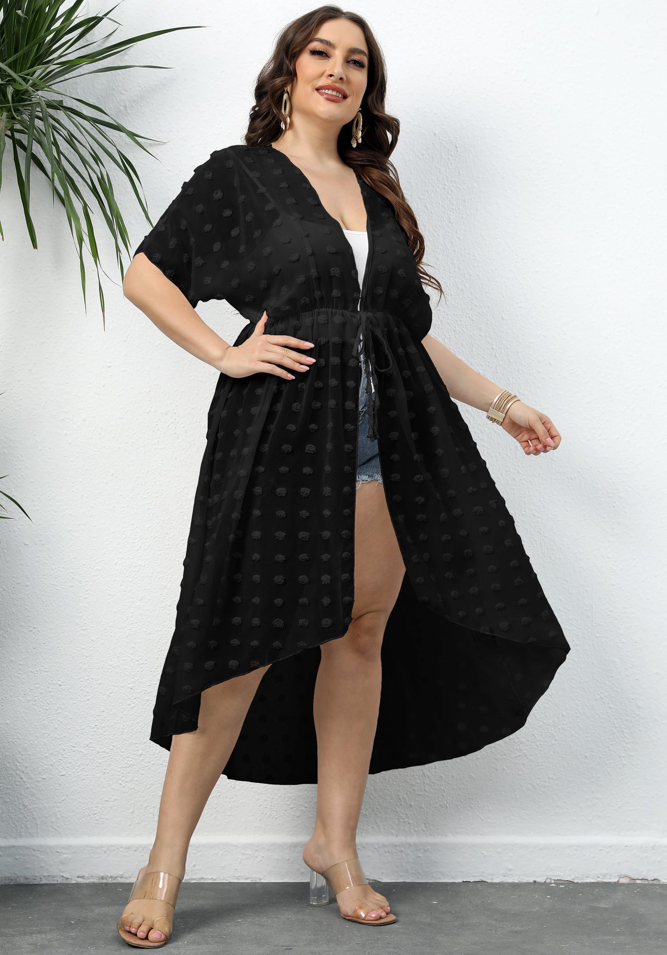 Dames Élégant Transparent Duster Survêtement Chic und Stil