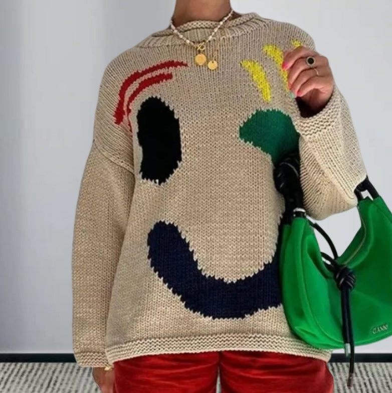 Pull en tricot pour femmes avec un motif smiley joyeux et une coupe décontractée Chic und Stil