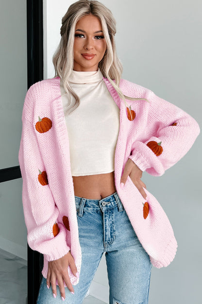 Dame cardigan avec broderie de citrouille automnale Chic und Stil