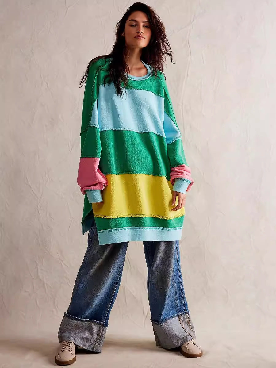 Ladies Casual Oversized Knit Pullover with Chic and Stylish Color Combination