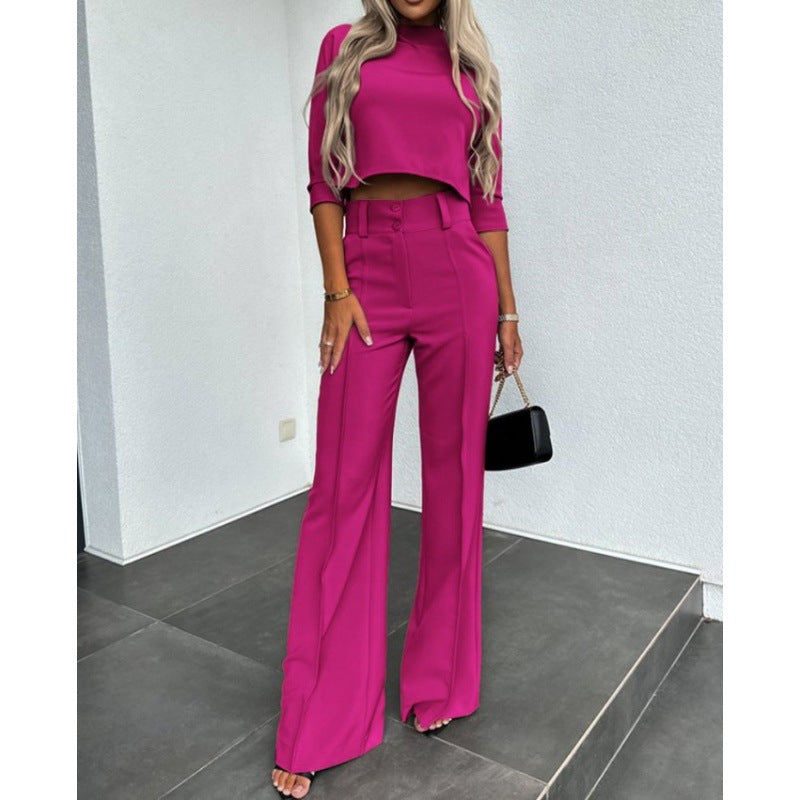 Woman trendy cropped top with elegant palazzo pants Chic and Style