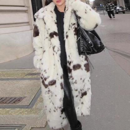 WomenLuxury faux fur coat with bold pattern Chic and Style