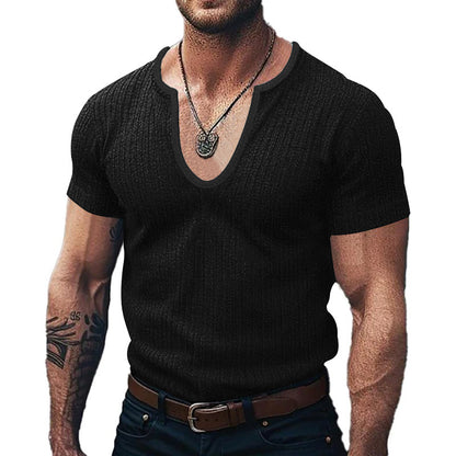 T-shirt pour hommes à col en V côtelé Chic und Stil