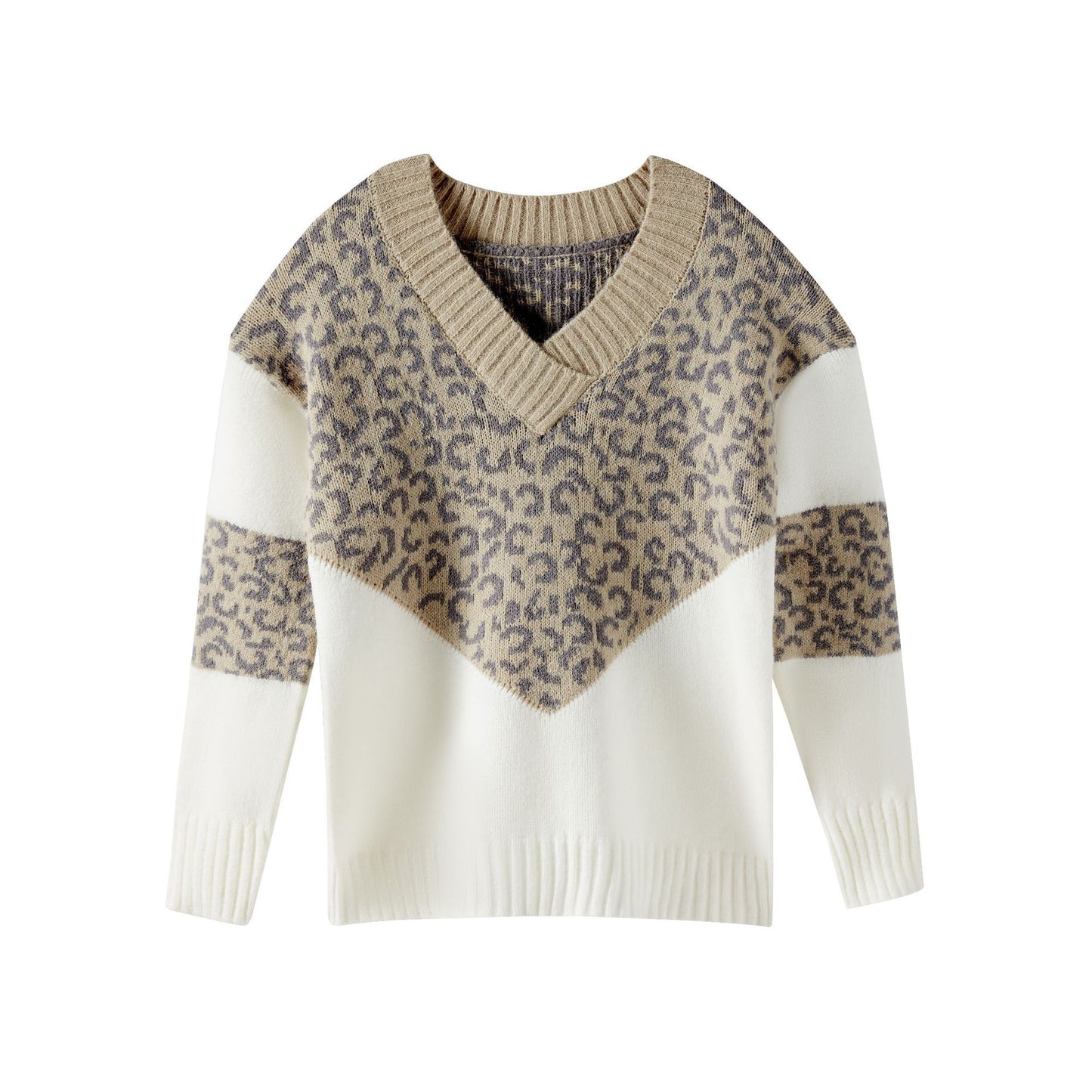 Pull femme en tricot avec décolleté en V et motif léopard coloré Chic und Stil