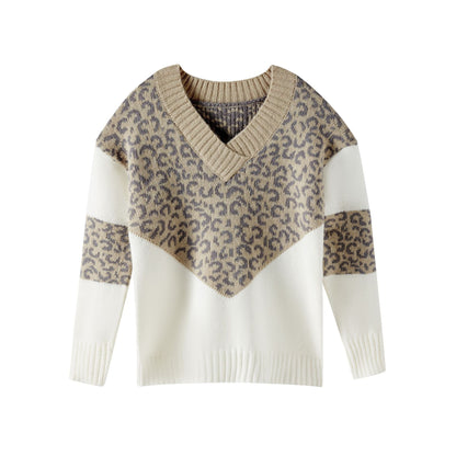 Pull femme en tricot avec décolleté en V et motif léopard coloré Chic und Stil