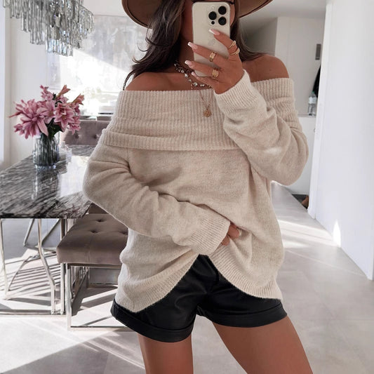 Pull-over décontracté pour femmes à épaules dénudées avec structure côtelée Chic und Stil