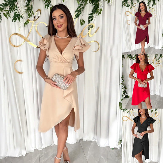 Robe midi à encolure de ruffe et fente haute Chic und Stil