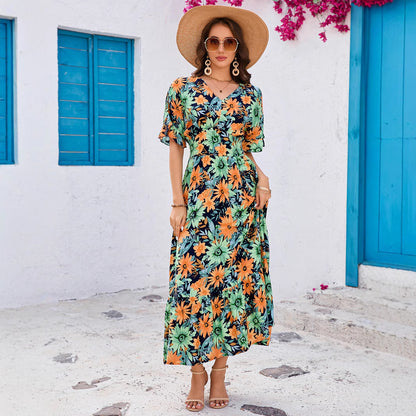 Robe maxi florale pour femmes avec des manches volantes Chic und Stil