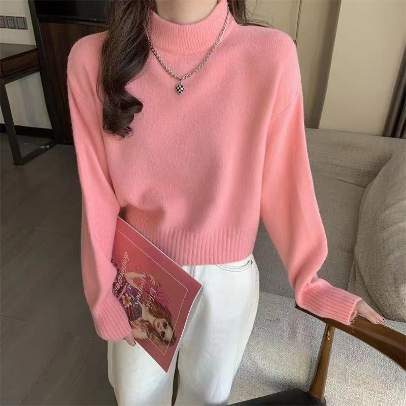 Dames pull-over en tricot épais avec col haut et motif en côtes Chic und Stil