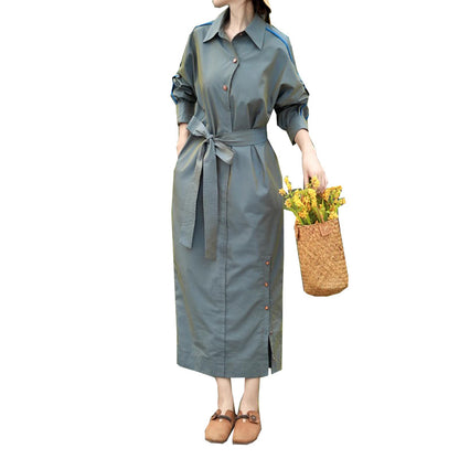 Robe chemise midi ceinturée élégante pour femmes Chic und Stil