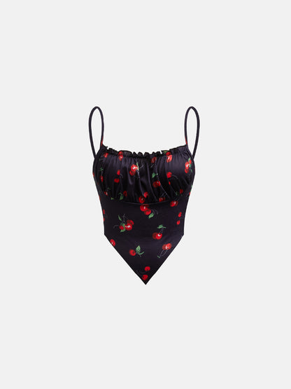 Maillot de bain pour femmes avec un imprimé de cerises ludique et un haut froncé Chic und Stil