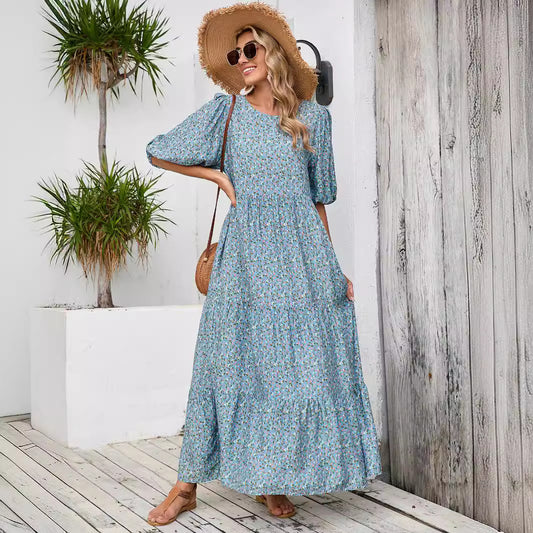 Robe maxi bohème pour femmes avec des manches bouffantes Chic und Stil