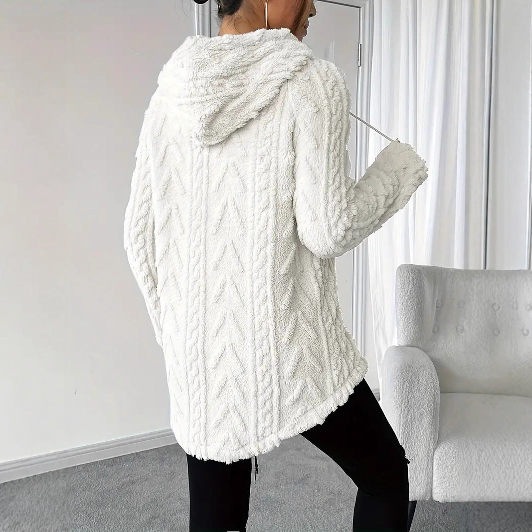 Ladies pleasant fleece pullover with hood and structured design Chic and Style