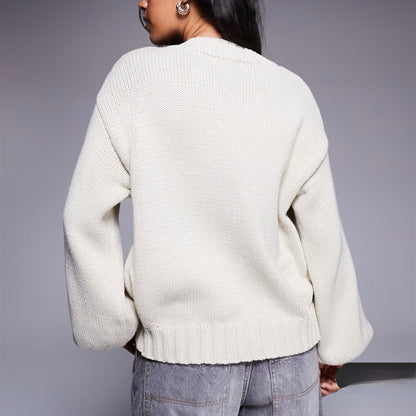 Dames Gilet en tricot à la mode avec manches bouffantes et détails de boutons Chic und Stil