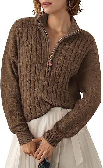 Pull en grosse maille pour femmes avec col montant et demi-zip Chic und Stil