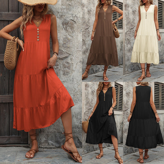 Robe midi femme avec décolleté en V et boutons décoratifs Chic und Stil