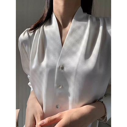 Women Luxe Satin Buttoned Chic Blouse and Style