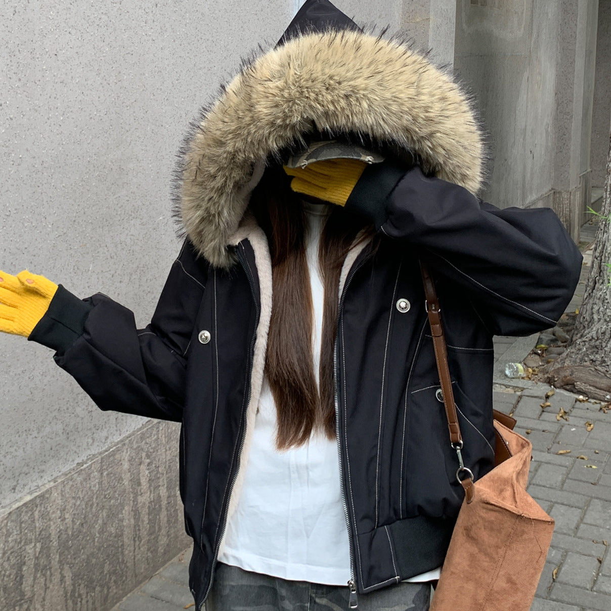 Dames d'hiver rembourrée avec col en fausse fourrure amovible et grandes poches Chic und Stil