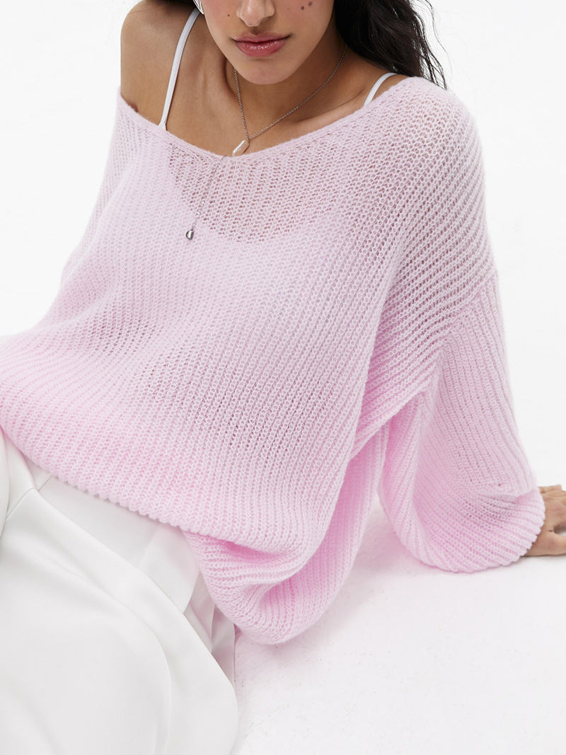 Pull-over en tricot décontracté pour femmes avec des manches larges et un décolleté en V profond Chic und Stil