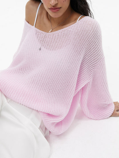 Pull-over en tricot décontracté pour femmes avec des manches larges et un décolleté en V profond Chic und Stil
