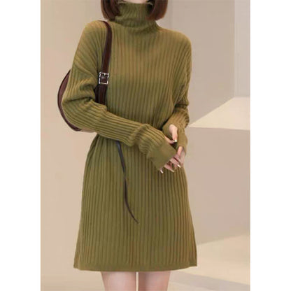Robe tricot côtelé à col roulé pour femmes avec ceinture auto-stable Chic und Stil