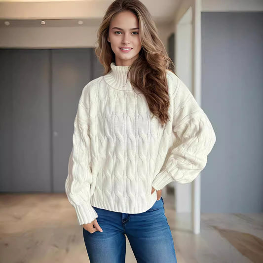 Pull femme en tricot avec col haut et aspect torsadé structuré Chic und Stil