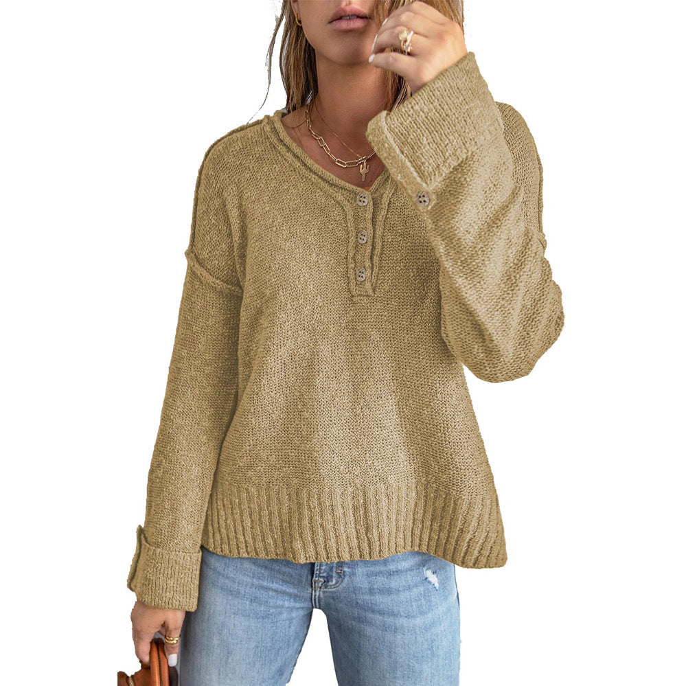 Pull-over en maille décontracté pour femmes avec détails de boutons et épaules tombantes Chic und Stil