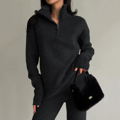Dames Pull en tricot élégant et confortable avec demi-fermeture éclair Chic und Stil