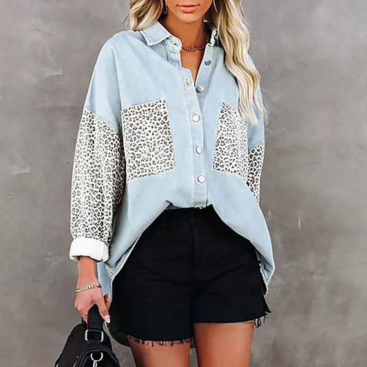 Blouse surdimensionnée à imprimé léopard pour femmes avec boutons-pression Chic und Stil