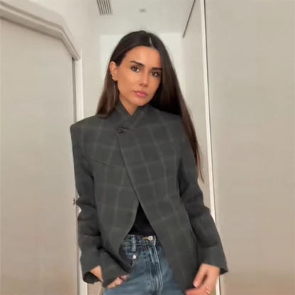 Veste blazer à carreaux moderne pour femmes Chic & Stil