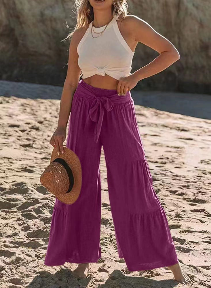 Airy palazzo pants for women with elastic waistband and practical tied belt Chic und Stil