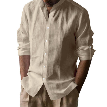 Chemise en lin pour hommes avec col montant moderne et coupe décontractée Chic und Stil