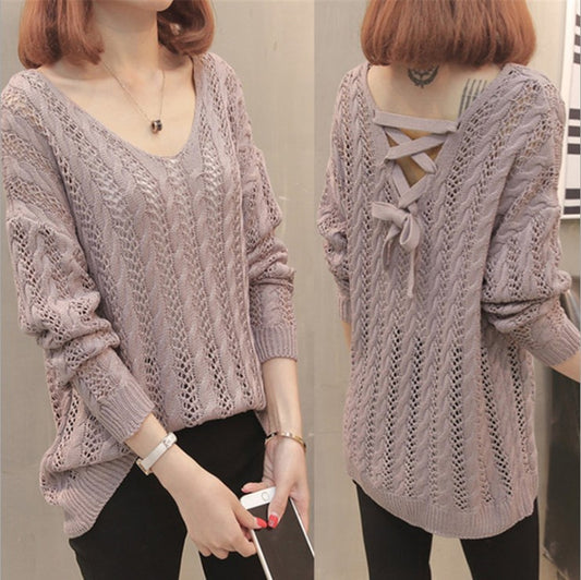 Pull en tricot pour femmes avec un élégant décolleté en V et un motif ajouré décontracté Chic und Stil