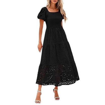 Robe maxi pour femmes avec motif ajouré décoratif et manches bouffantes Chic und Stil