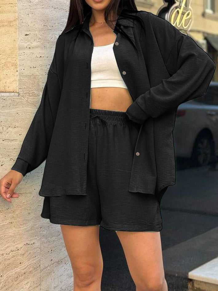 Ensemble d'overshirt décontracté pour femmes avec taille élastique et shorts amples Chic und Stil