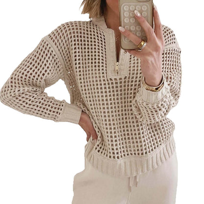 Pull en tricot décontracté pour femmes avec fermeture éclair et structure de mailles aérienne Chic und Stil