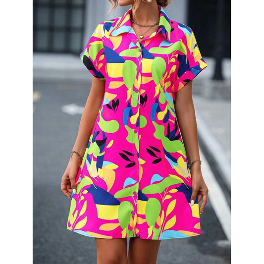 Robe chemise à boutons devant à manches courtes pour femmes Chic und Stil