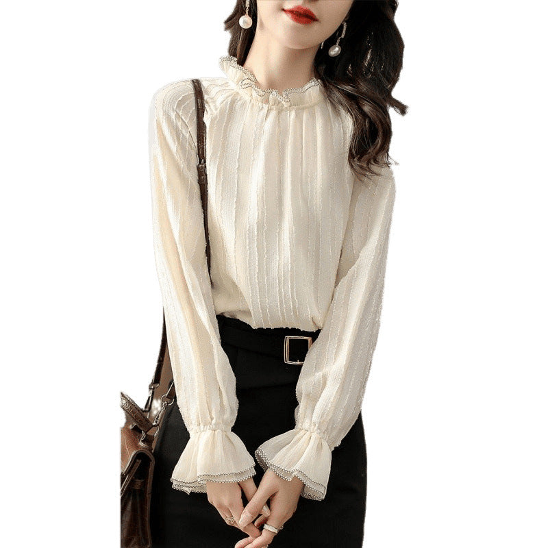 Blouse à col montant froncé pour femmes avec détails de manches transparentes Chic und Stil