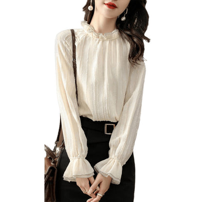 Blouse à col montant froncé pour femmes avec détails de manches transparentes Chic und Stil
