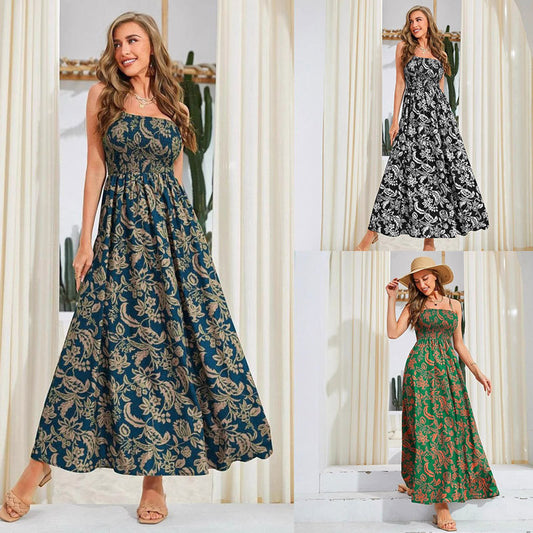 Dames motif floral robe maxi à bretelles spaghetti Chic und Stil