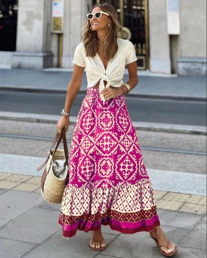 Jupe maxi pour femme au design ethnique ludique avec ourlet volumineux Chic und Stil