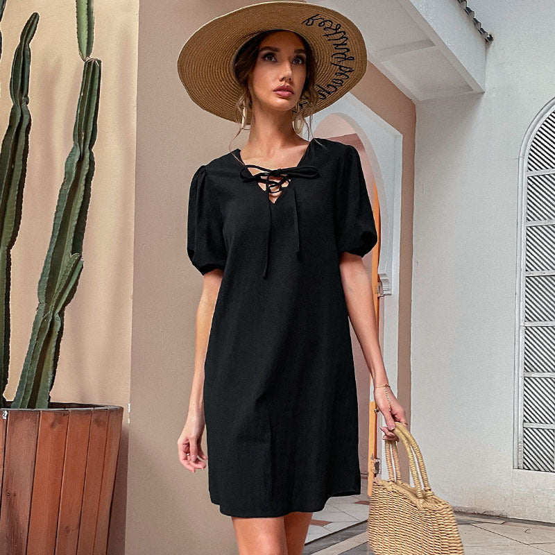 Robe mini casual à lacets pour femmes Chic und Stil