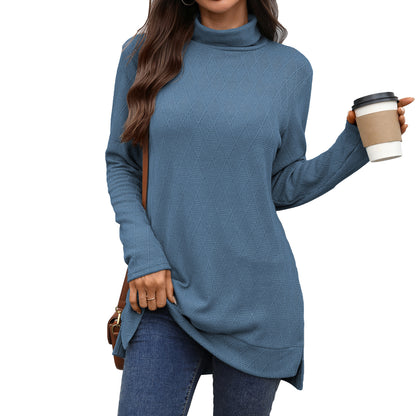Dames Pull Long Manches avec Col Montant Chic und Stil