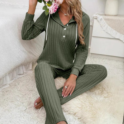 Dames Ensemble en tricot confortable avec capuche et patte de boutonnage Chic und Stil